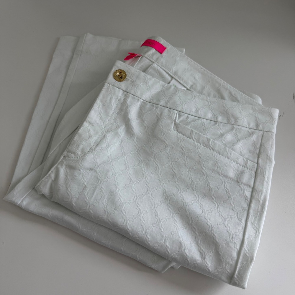Lilly Pulitzer Kelly White Jacquard Ankle Pants Sz 14 Geometric Quatrefoil 20243